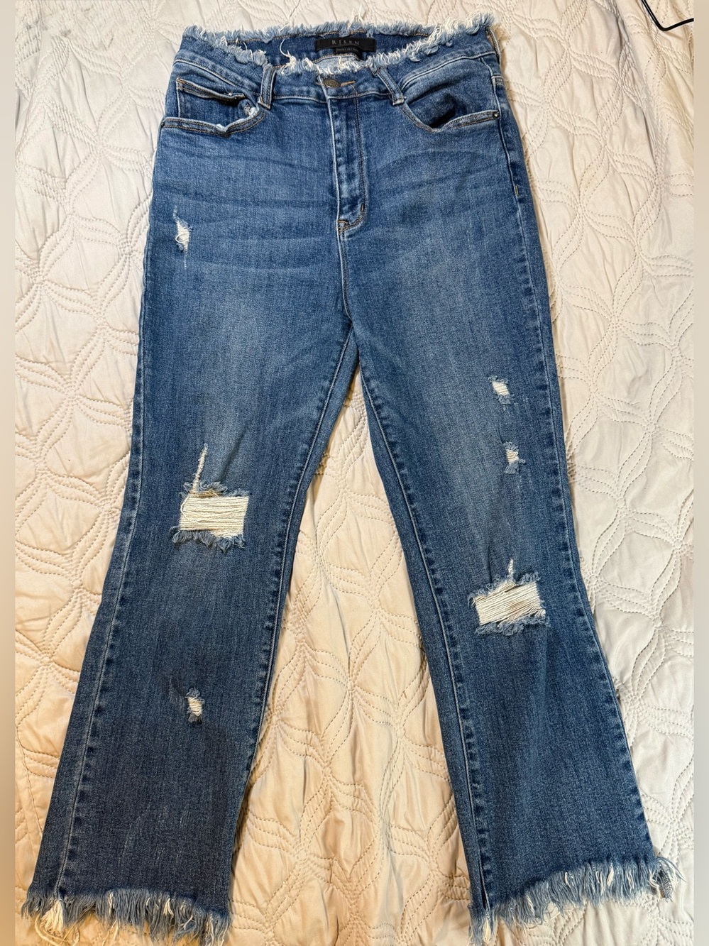 RISEN Distressed Frayed Hem Cropped Flare Jeans Women’s Size 11 Waist 30
